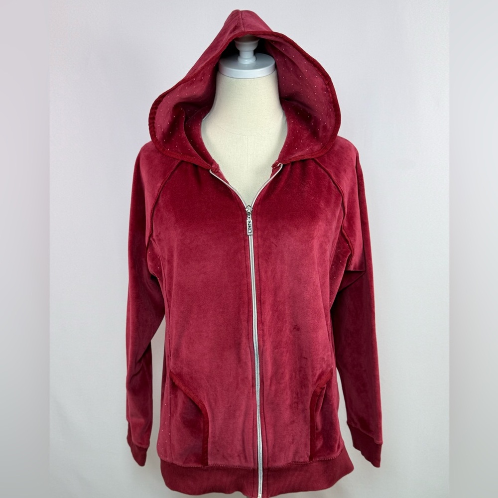 Keren Hart Women's Red w/Polka Dot Fleece Zip Up‎ Hoodie Size M